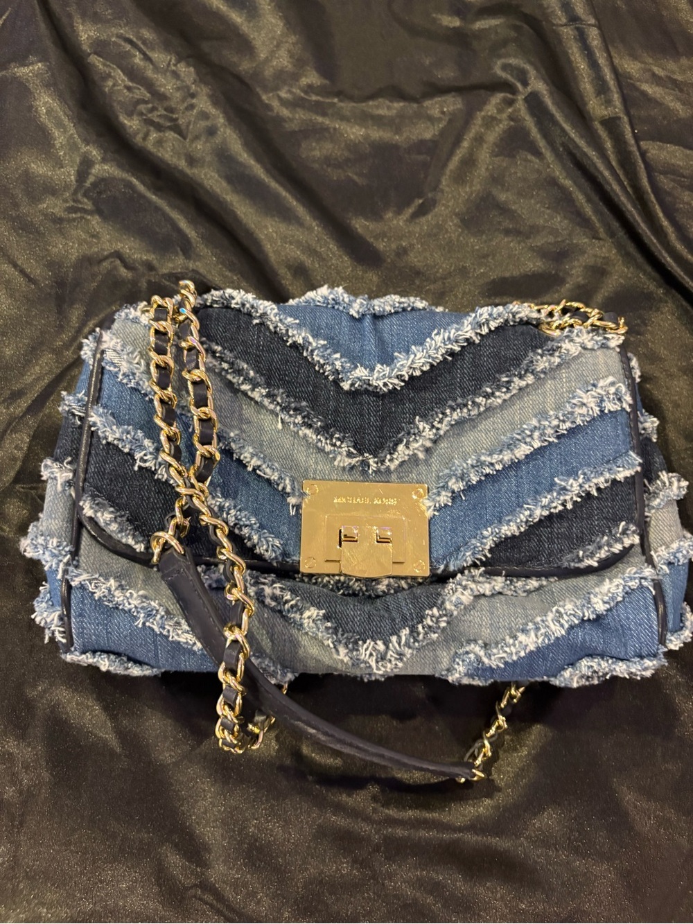 Micheal Kors Denim Quilted Chain Shoulder Bag - Blue